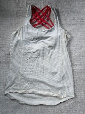 lululemon athletica Cream Striped Tank with Coral Crisscross Back